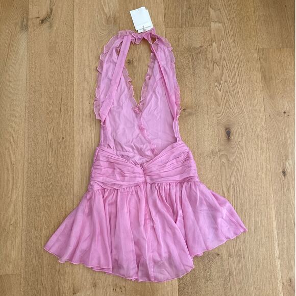 Miss Circle Chiffon Wrap Mini Dress Odelle Crinkle Size XS in Pink - Picture 5 of 7
